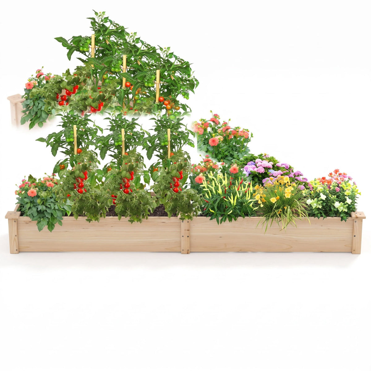 Airfind Wooden Raised Garden Bed with 2 Planter Boxes and Dividers, Fir Wood Frame, 90 x 25 x 10 (L x W x H) Interior Footprint, Natural