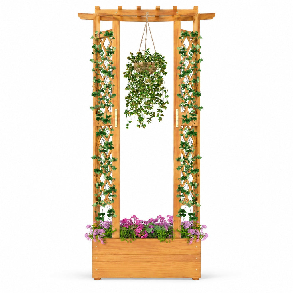 Airfind Wooden Raised Garden Bed with Lattice Trellis and Hanging Roof, 44 lbs Capacity, Pine Wood Frame, 31 x 14 x 60 Roof Footprint, Orange