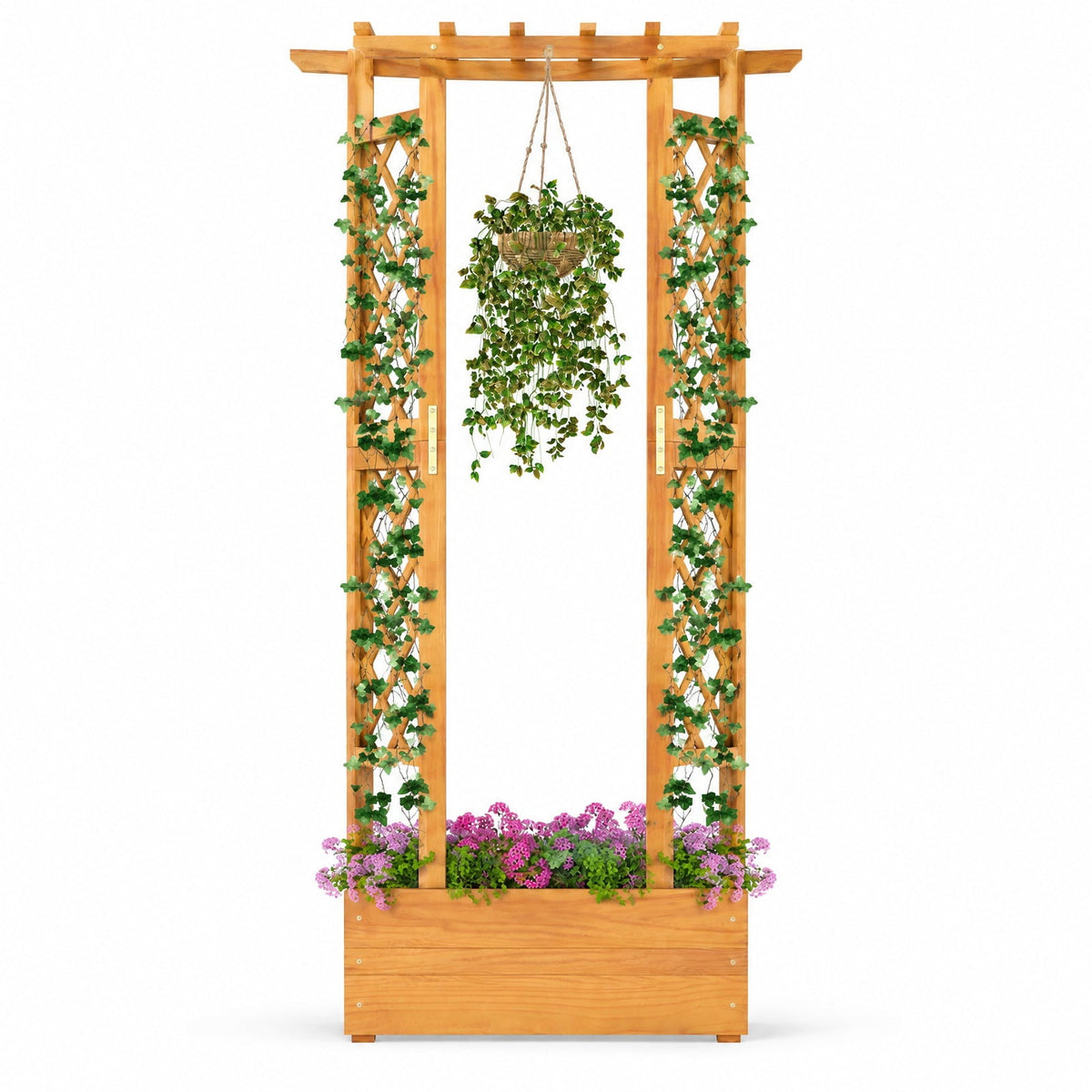 Airfind Wooden Raised Garden Bed with Lattice Trellis and Hanging Roof, 44 lbs Capacity, Pine Wood Frame, 31 x 14 x 60 Roof Footprint, Orange