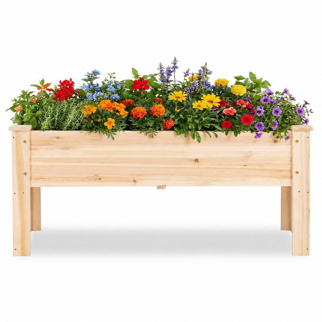 Airfind Wooden Raised Garden Bed with Legs 175 LBS Heavy-Duty Elevated Planter Box with Drainage Holes, 175 lbs Capacity, Fir Wood Frame, Natural