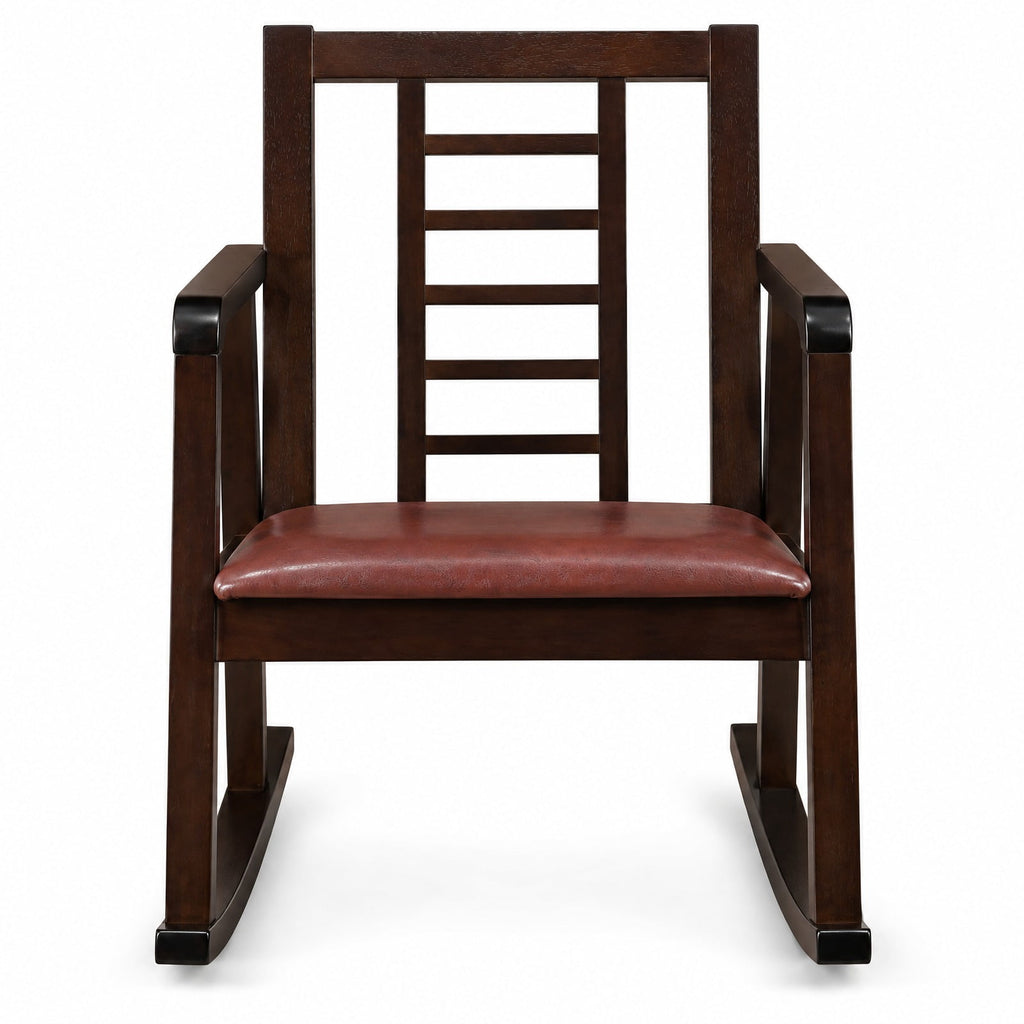 Airfind Wooden Rocking Chair with Upholstered Seat and Ladder Back for Living Room, 400 lbs Capacity, Rubber Wood Faux Leather/Fabric Sponge Frame