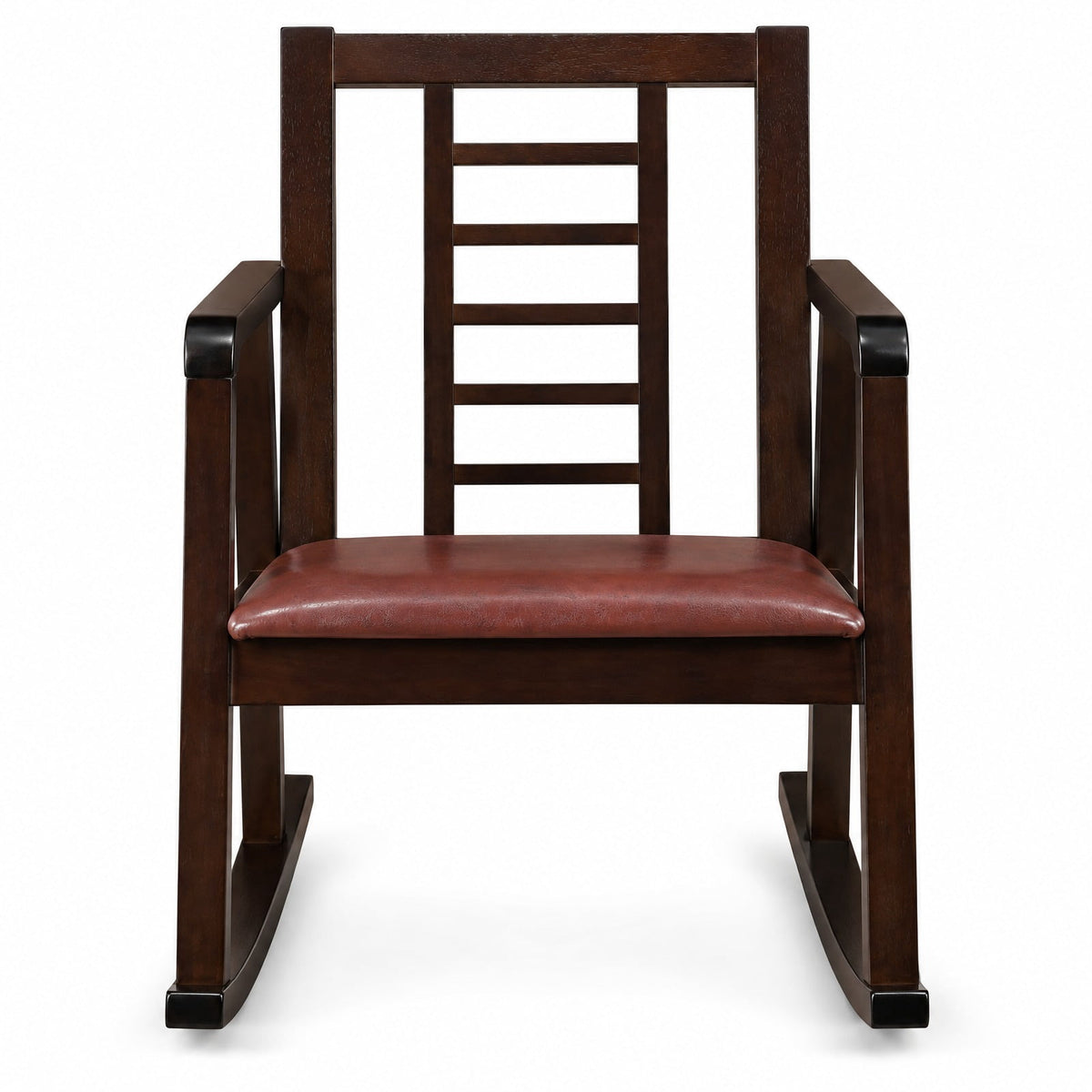 Airfind Wooden Rocking Chair with Upholstered Seat and Ladder Back for Living Room, 400 lbs Capacity, Rubber Wood Faux Leather/Fabric Sponge Frame