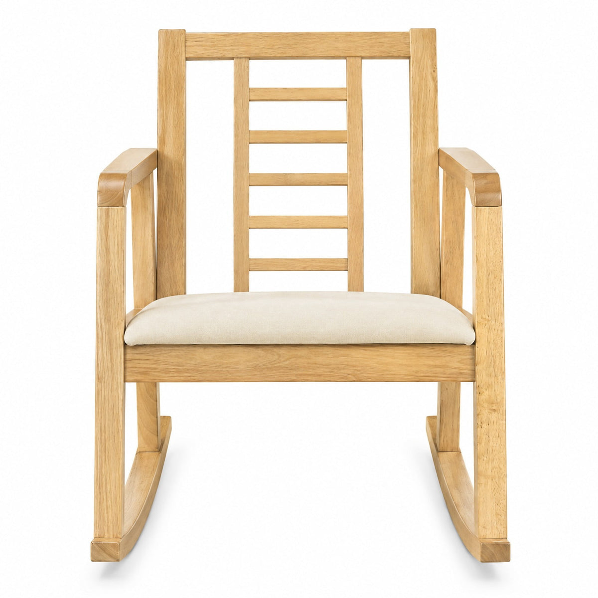 Airfind Wooden Rocking Chair with Upholstered Seat and Ladder Back for Living Room, 400 lbs Capacity, Rubber Wood Faux Leather/Fabric Sponge Frame