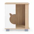 Airfind Wooden Semi-enclosed Cat Condo with Kitty Head-shaped Entry and Metal Legs, 44 lbs Capacity, Engineered Board Metal Frame, Natural