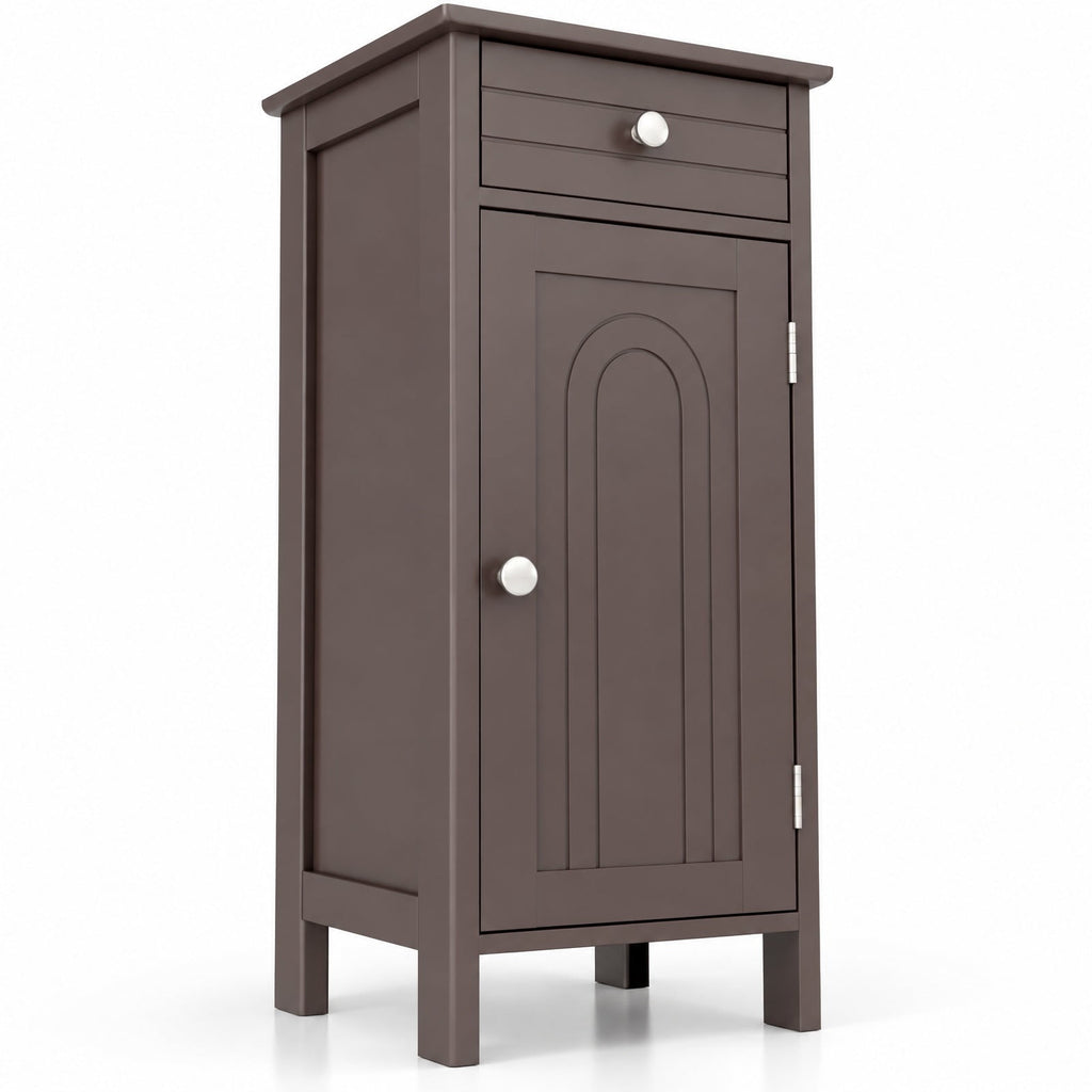 Airfind Wooden Storage Free-Standing Floor Cabinet with Drawer and Shelf, 132 lbs Capacity, MDF Frame, 14in x 12in x 34.5in Footprint, Brown