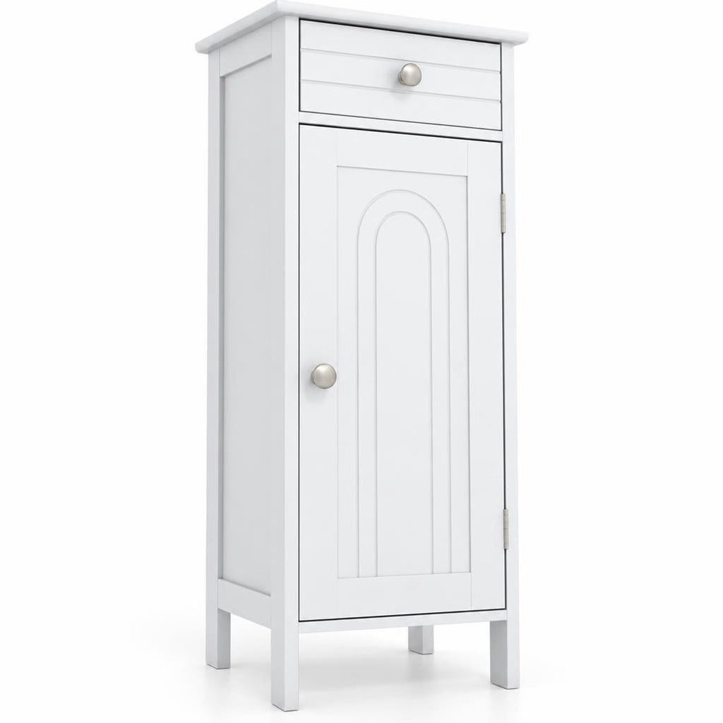 Airfind Wooden Storage Free-Standing Floor Cabinet with Drawer and Shelf, 132 lbs Capacity, MDF Frame, 14in x 12in x 34.5in Footprint, White