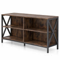 Airfind Wooden TV Stand Entertainment for TVs up to 55 Inch with X-Shaped Frame, 310 lbs Capacity, Engineered Wood MDF Metal Frame, Brown