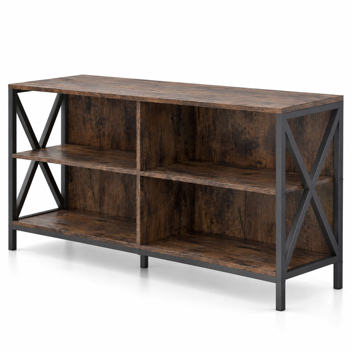 Airfind Wooden TV Stand Entertainment for TVs up to 55 Inch with X-Shaped Frame, 310 lbs Capacity, Engineered Wood MDF Metal Frame, Brown