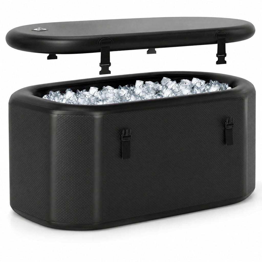 Airfind XL 129 Gal Oval Ice Bath Tub with Cover and Hand Pump for Athletes, 800 lbs Recommended Pressure 8 PSI Capacity, PVC Frame, Black