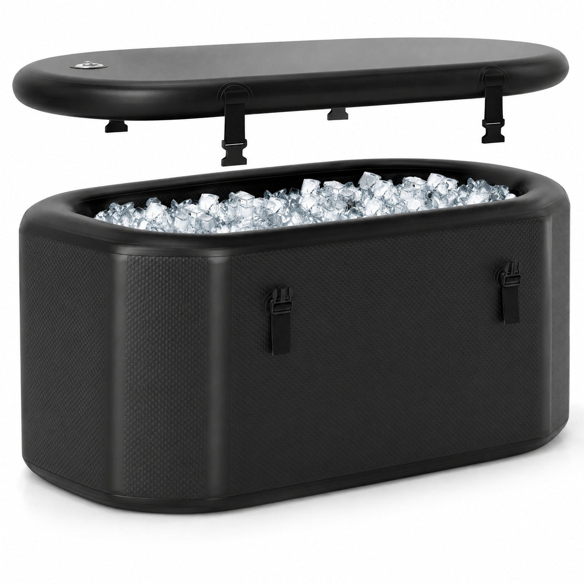Airfind XL 129 Gal Oval Ice Bath Tub with Cover and Hand Pump for Athletes, 800 lbs Recommended Pressure 8 PSI Capacity, PVC Frame, Black