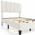 Airfind off-white Linen Upholstered Platform Bed with Height Adjustable Vertical Channel Headboard, 500 lbs Capacity, Velvet Frame, Off-White