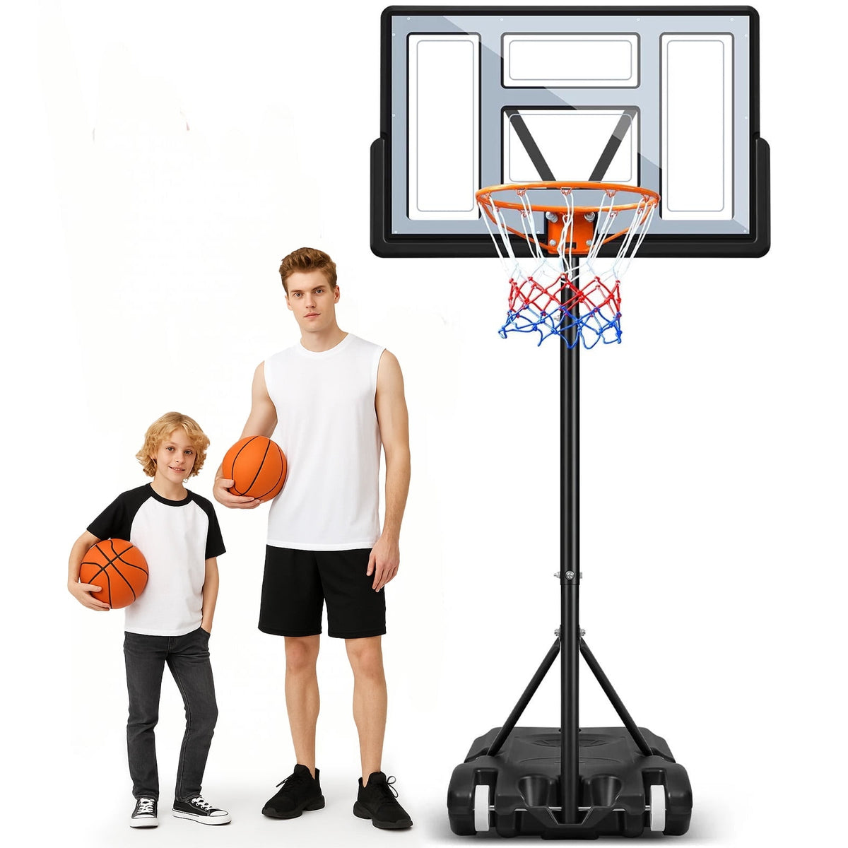 Airfind Portable Basketball Hoop 44in Backboard 5.7-10ft Adjustable with Wheels