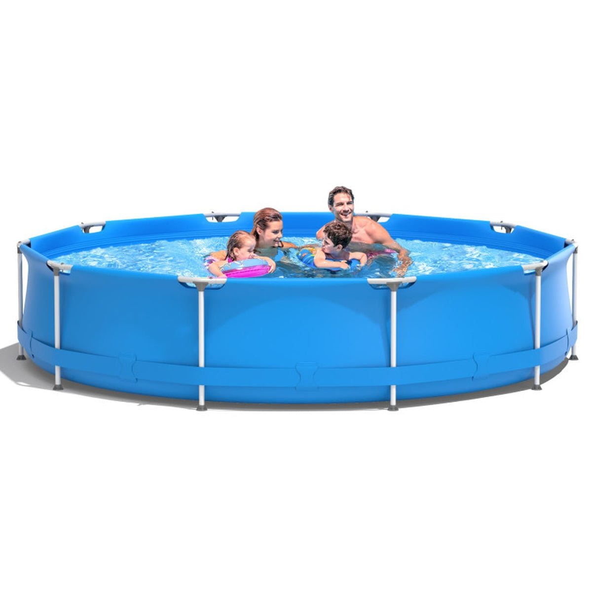 Airfind 12ft x 30in Round Above Ground Swimming Pool with Iron Frame & Pool Cover, 3-Layer PVC Mesh, Blue