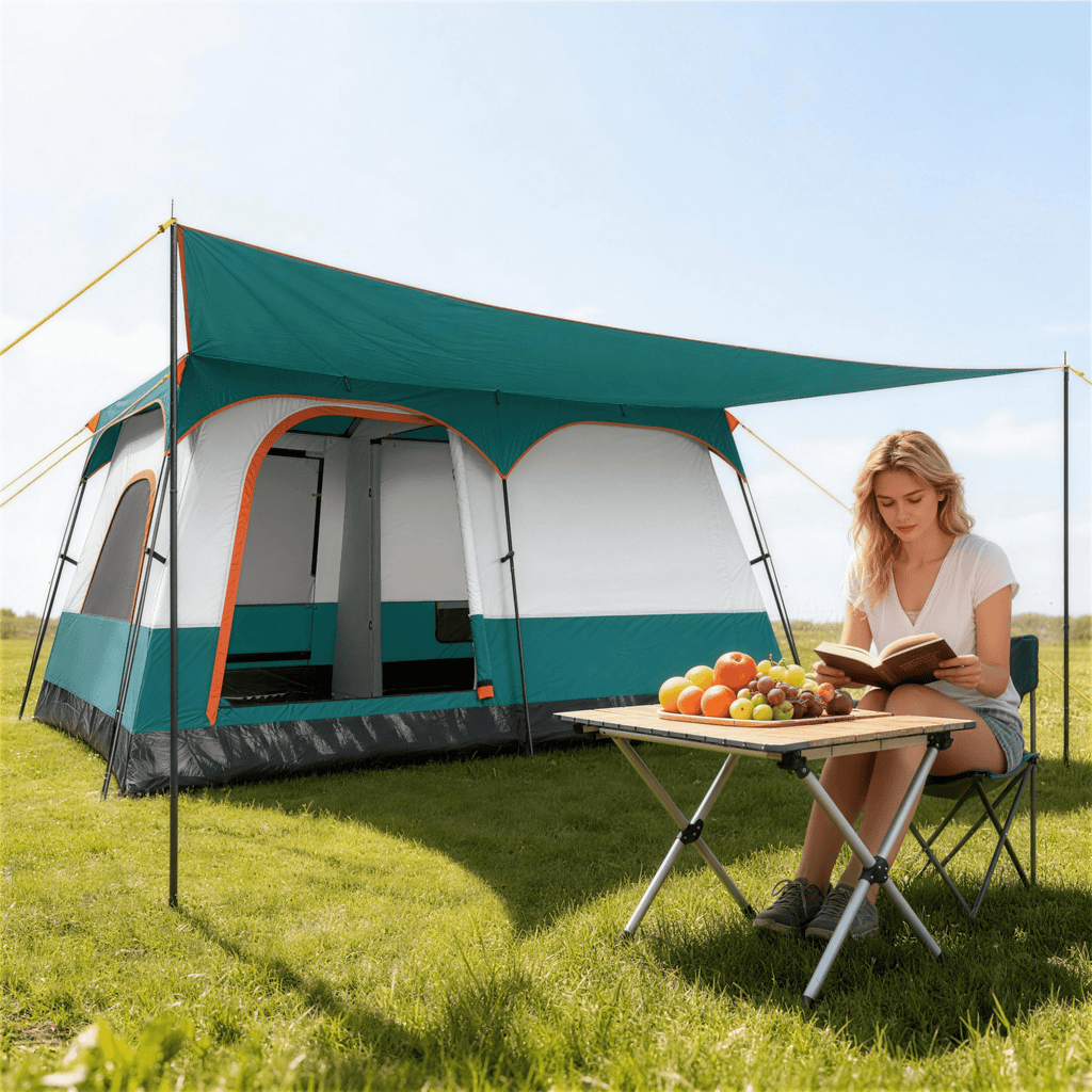Airfind 6-8 Person Large Family Camping Tent with Porch, 2 Rooms and 2 Doors, Waterproof Cabin Tent with Skylight and Rainfly, Green