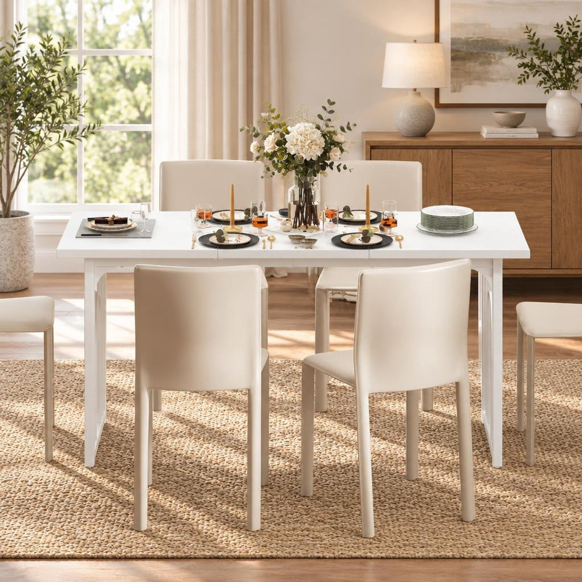 Airfind Dining Table for 6-8 People 63 Inch Rectangular Farmhouse Kitchen Table, MDF Metal Frame, 63 x 24 x 30 Maximum Weight 330 lbs Footprint