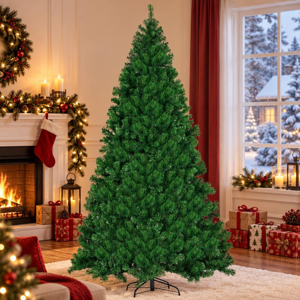 Airfind 9 Feet Pre-Lit PVC Artificial Christmas Tree with 700 LED Lights, PVC Iron Frame, Φ 5.2ft x 9ft H Footprint, Green