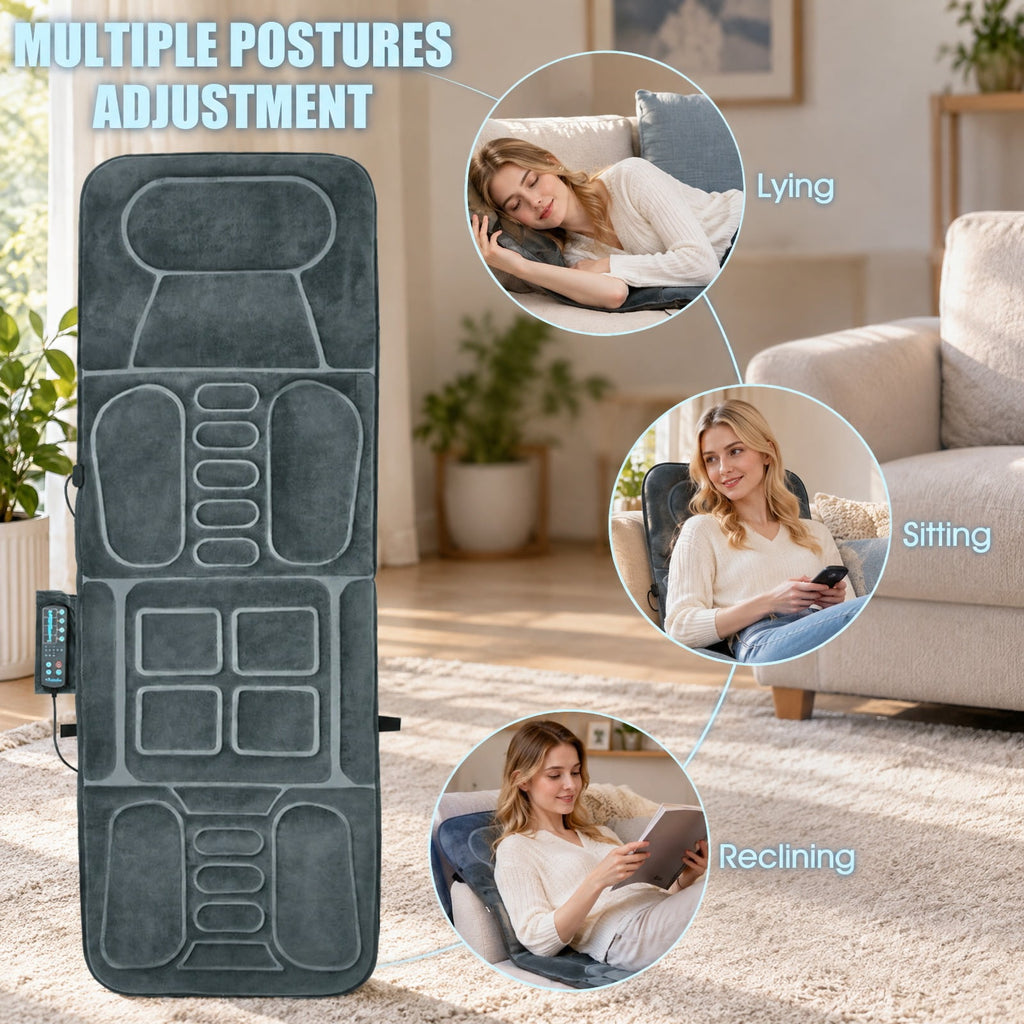 Airfind Foldable Massage Mat with Heat and 10 Vibration Motors, Polyester memory foam Frame, 65 x 25.5 Footprint, Gray