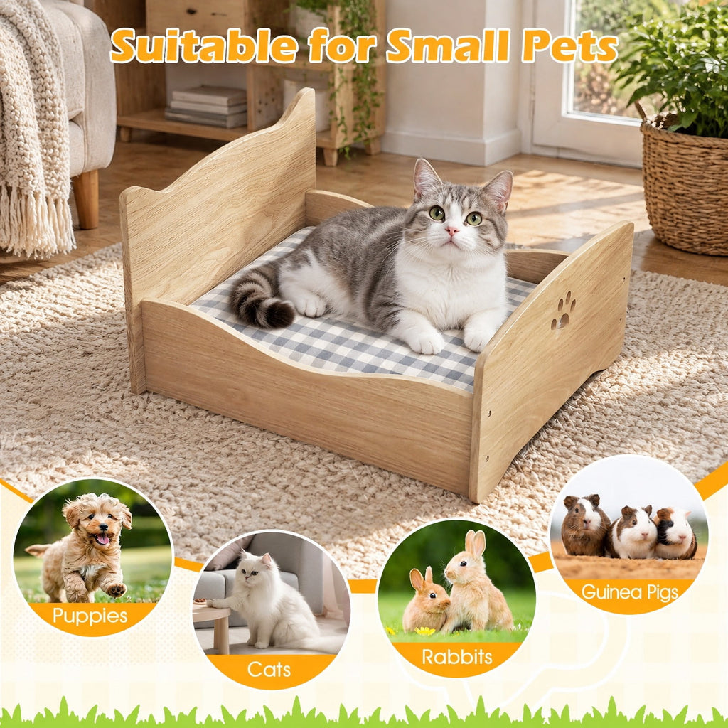 Airfind Elevated Pet Bed Frame with Rails and Cute Headboards, 44 lbs Capacity, MDF Particle Board Frame, 21 x 18 x 20 Suitable Footprint, Walnut