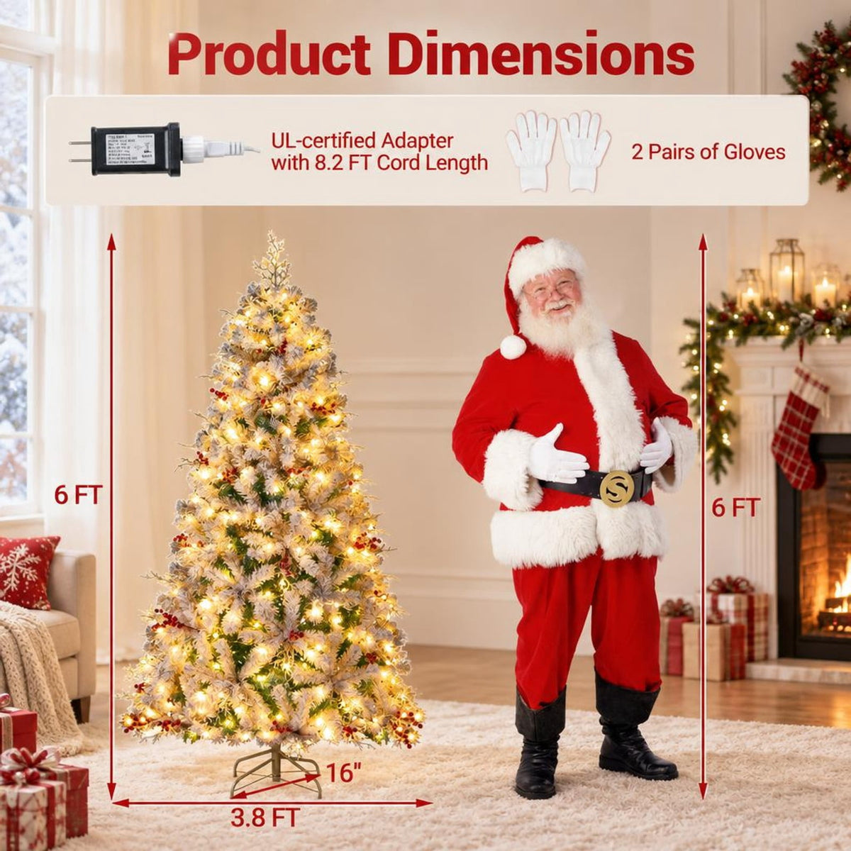 Airfind Pre-Lit Artificial Christmas Tree with Snow Flocked Branch Tips, PVC PE Metal Frame, 3.8 x 6 ft Footprint, White+Lake Blue