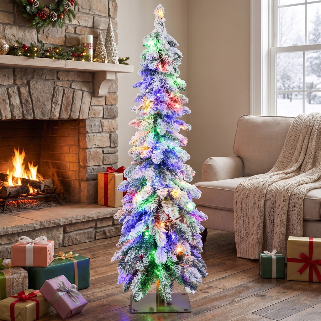 Airfind 4 Feet Pre-Lit Artificial Christmas Tree Snow, PVC Frame, Tree Height 4 ft, Tree Width 1.5 ft, Diameter of Stand 10 x 10