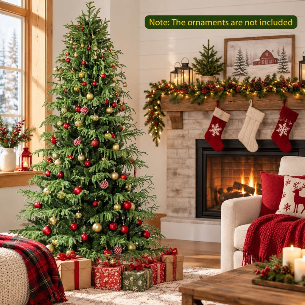 Airfind Artificial Christmas Tree with LED Lights and PVC Mixed Branch Tips-8 Feet, Green, Diameter of Stand 18 Inch /18 Inch /24 Inch