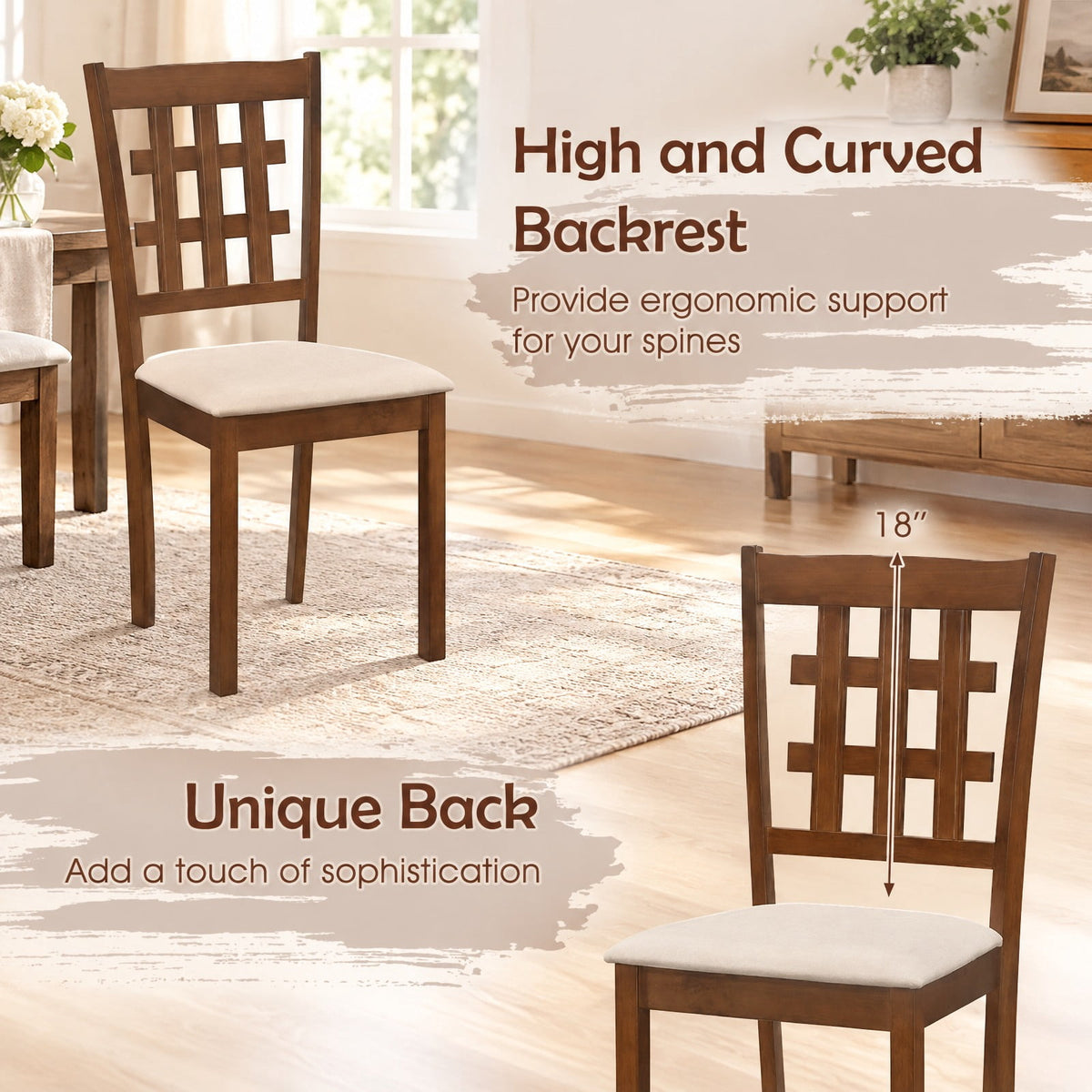 Airfind Set of 2 Wood Kitchen Chairs with Faux Leather Upholstered Seat, 265 lbs Capacity, Rubber Wood MDF Polyester Sponge Frame, Coffee