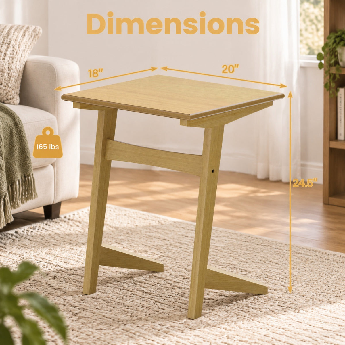 Airfind Set of 2 Wood Sofa Side Table C, 165 lbs Capacity, Rubber Wood MDF Frame, 20 x 18 x 24.5 Footprint, Wood