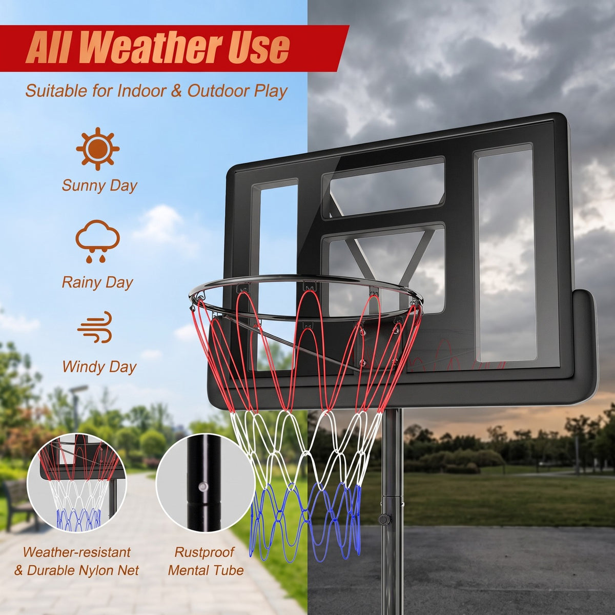 Airfind Portable Basketball Hoop, Height Adjustable 8.5-10 ft Shatterproof Backboard System with Wheels and 2 Nets for Indoor Outdoor Kids Adults Driveway, Black