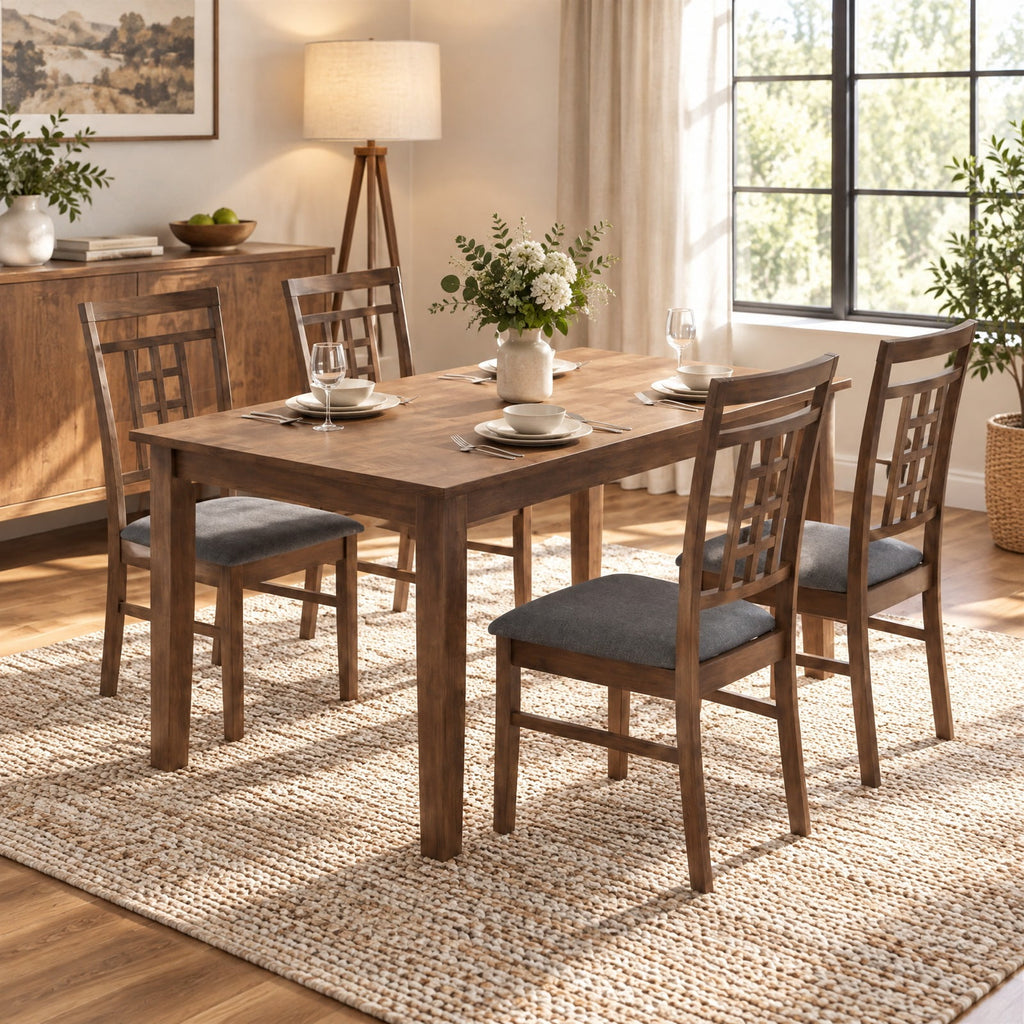 Airfind Rubber Wood Dining Chairs Set of 2 with Lattice Back, Chair 330 lbs Capacity, Rubber Wood Linen Fabric Sponge Frame, Brown
