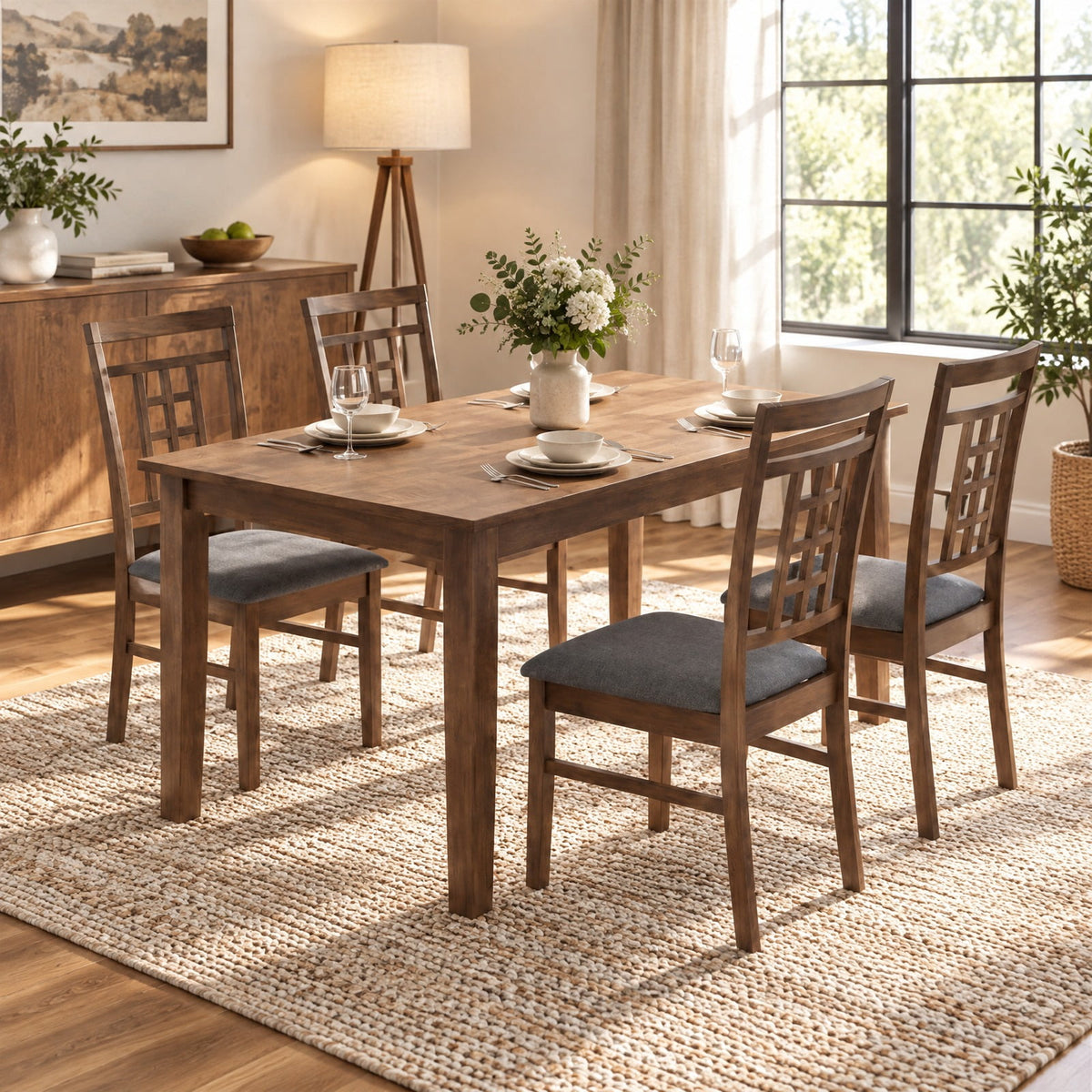 Airfind Rubber Wood Dining Chairs Set of 2 with Lattice Back, Chair 330 lbs Capacity, Rubber Wood Linen Fabric Sponge Frame, Brown