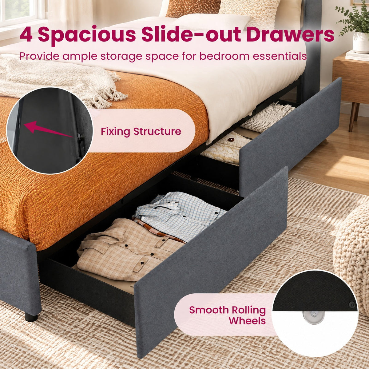 Airfind Full/Queen Size Bed Frame with LED Lights and Charging Station, 1100 lbs Capacity, 82.5 x 57 x 48 Bed Platform 75 x 54.5 Footprint