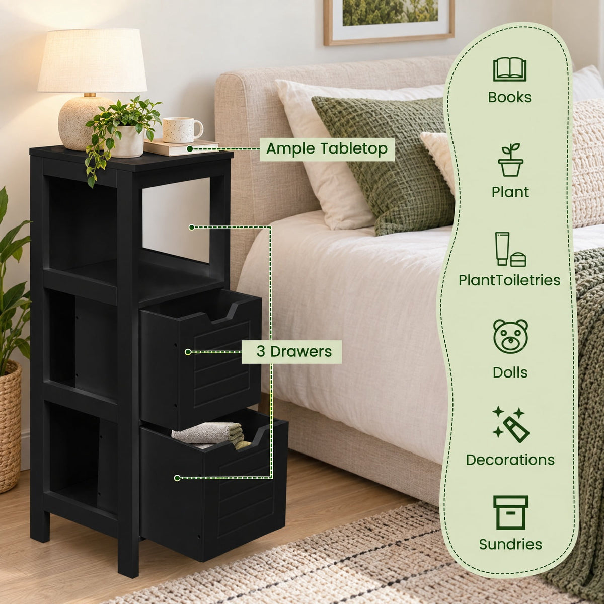 Airfind Bathroom Wooden Floor Cabinet Multifunction Storage Rack Stand Organizer, 11 lbs Capacity, P2 MDF NC paint Frame, Black