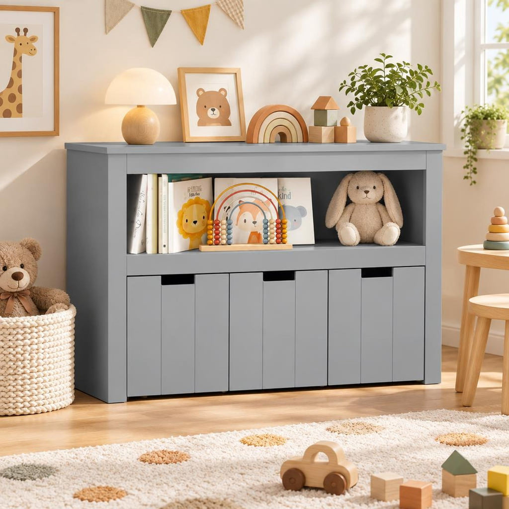 Airfind Kid Toy Storage Cabinet Drawer Chest with Wheels and Large Storage Cube Shelf, 110 lbs Capacity, MDF Frame, Gray