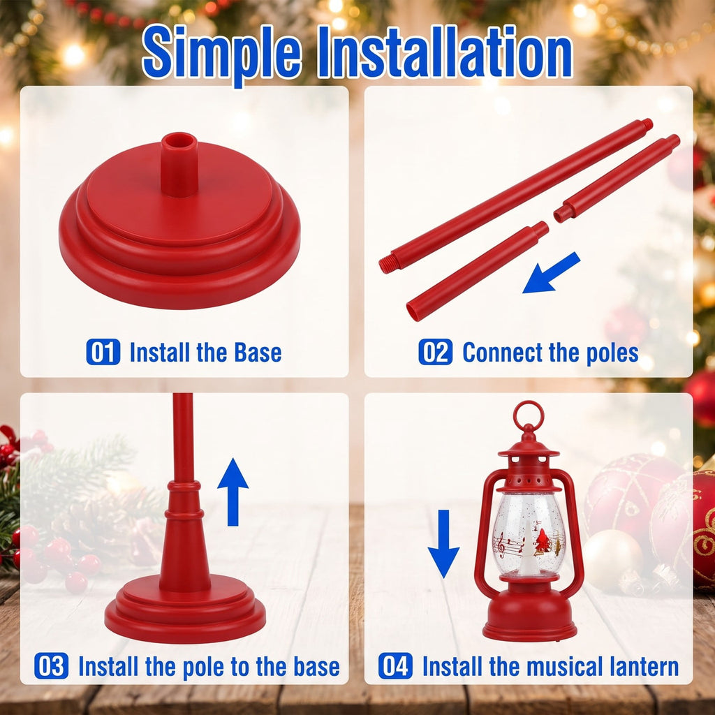 Airfind 59 Inch Christmas Street Lamp featuring Sound-activated Snow Globe Lantern, Plastic Resin Frame, 12.5 Inch x 12.5 Inch x 59 Inch Footprint, Red