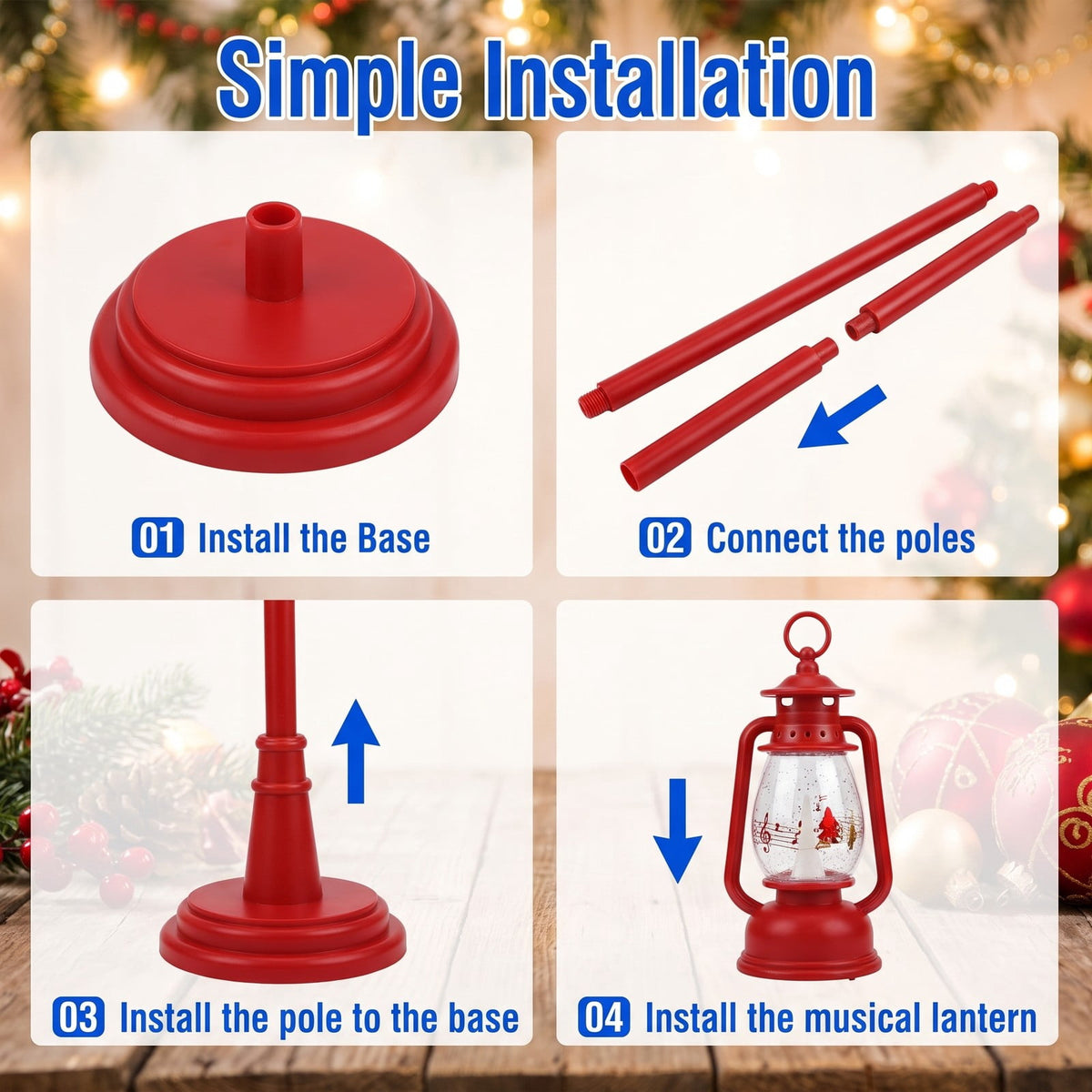 Airfind 59 Inch Christmas Street Lamp featuring Sound-activated Snow Globe Lantern, Plastic Resin Frame, 12.5 Inch x 12.5 Inch x 59 Inch Footprint, Red