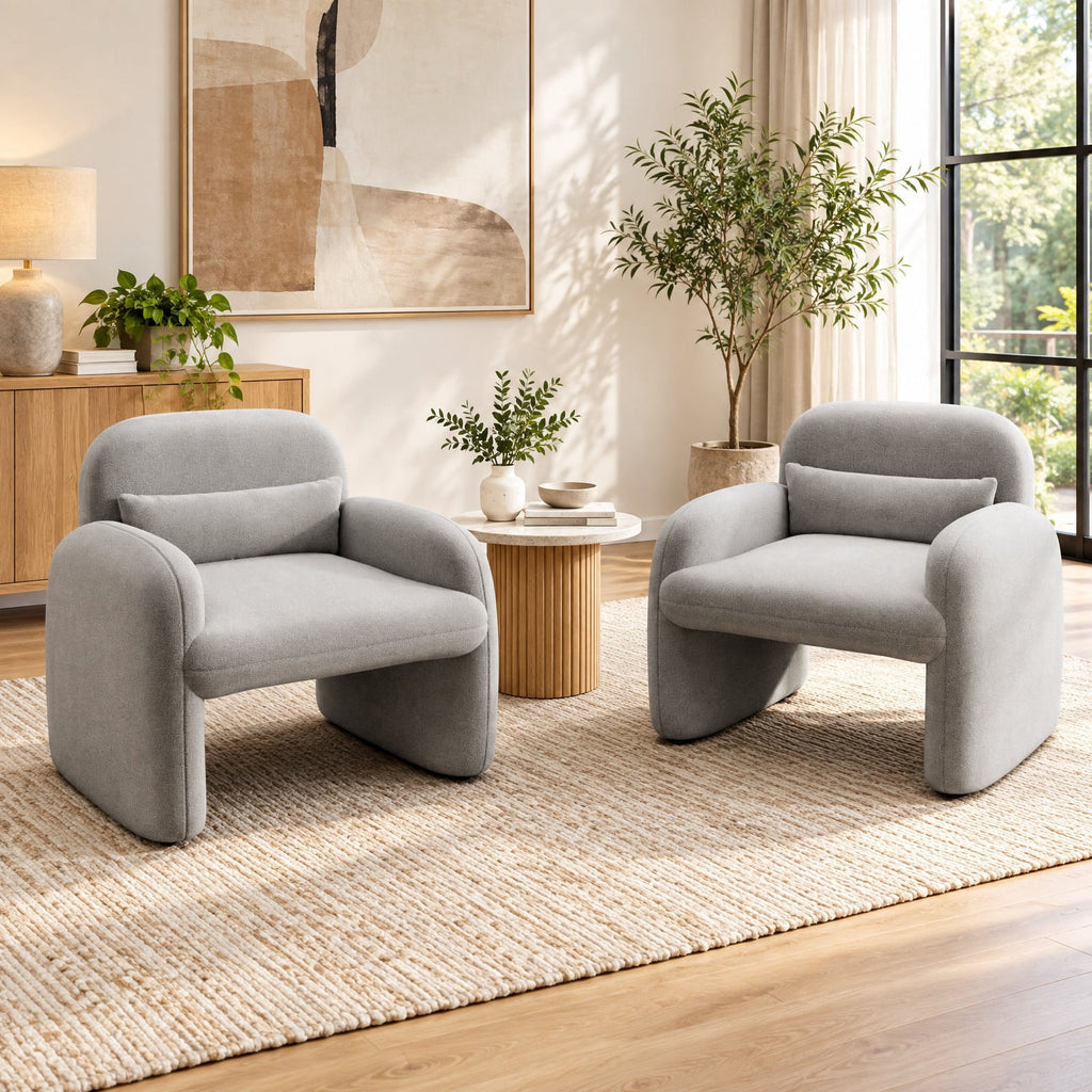 Airfind Modern Accent Chair with Waist Pillow and Armrests for Living Room Bedroom, 440 lbs Capacity, Sherpa Fabric Sponge Wooden Frame, Grey