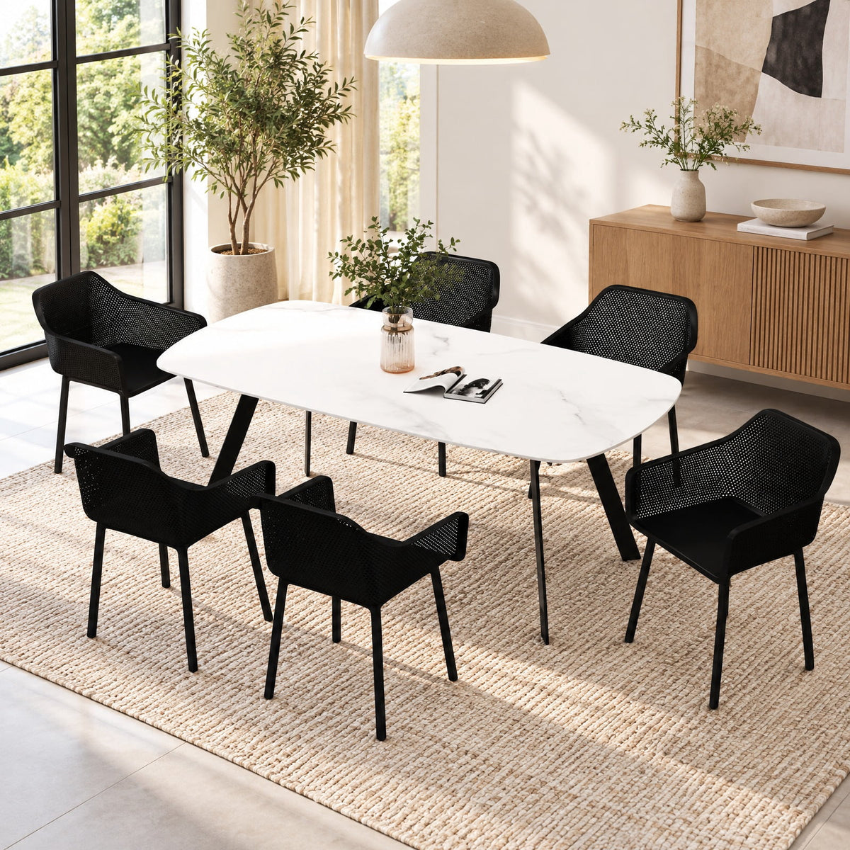 Airfind Modern Plastic Dining Chairs Set of 4 Kitchen Armchairs with Breathable Mesh Backrest, 330 lbs Capacity, PP Frame, Black