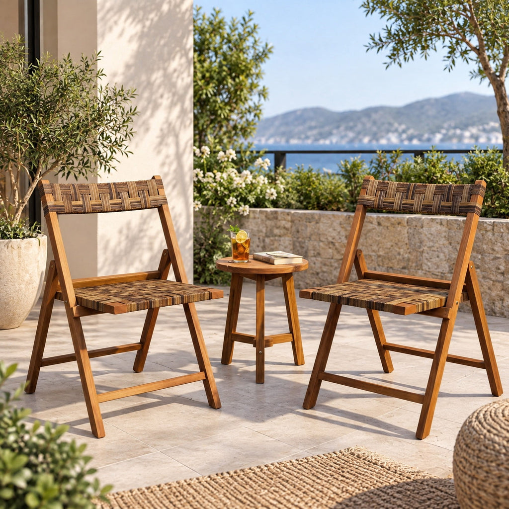 Airfind Teak Folding Chairs Set of 2 with Hand, Chair 400 lbs Capacity, Teak Wood PE Rattan Frame, 24 x 20 x 32 Footprint, of Rattan Mix Brown