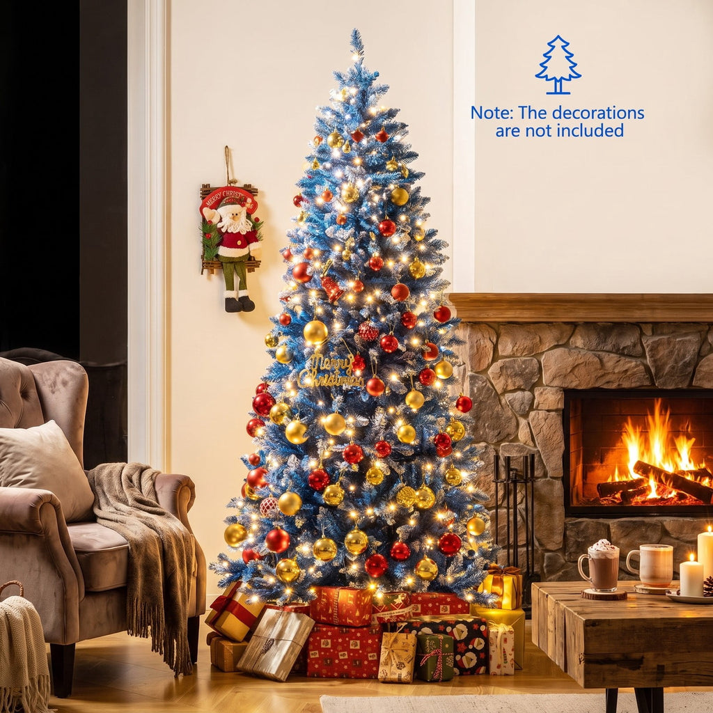Airfind 6/7/8/9 FT Artificial Christmas Tree with 767 Snowy Branch Tips-7 FT, PVC Metal Frame, 3.1 x 6 ft Footprint, Blue