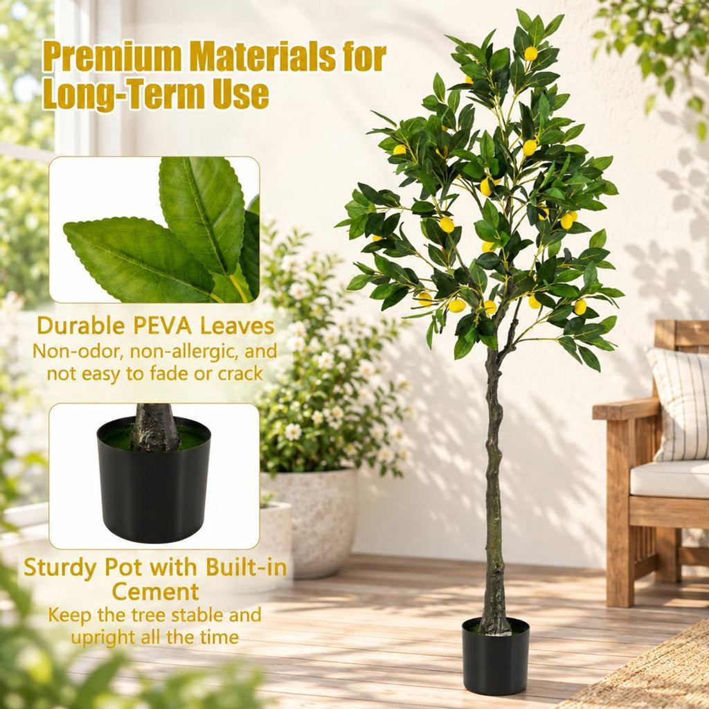 Airfind Artificial Lemon Tree 2.6/4/5.2 Feet Tall Fake Lemon Plant wuth Lemon Fruits-5.2 ft, PEVA PE PP Cement Foam Height: 32/48/63 Pot Frame