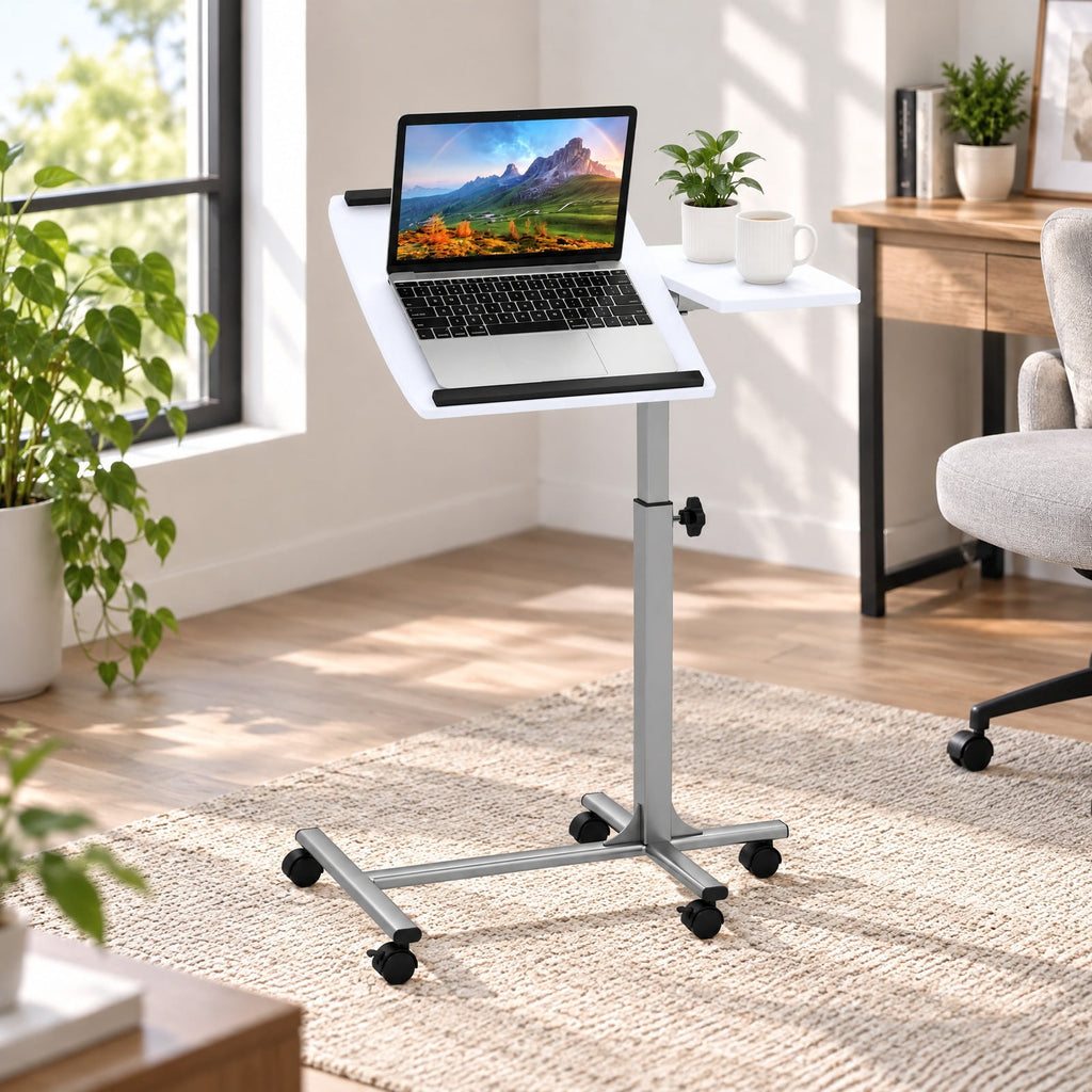 Airfind Adjustable Angle Height Rolling Laptop Table, Steel (frame) Frame, 23.5 x 16 x 24.5-36 (L x W x Adjustable H) Steel tube Footprint