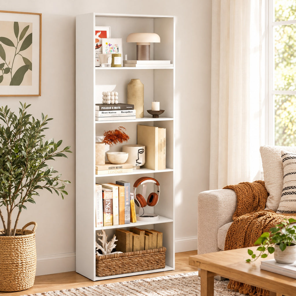Airfind 5-Shelf Storage Bookcase Modern Multi-Functional Display Cabinet, 45 lbs Capacity, Engineered Wood MDF Frame, 24in x 9.5in x 67in Footprint