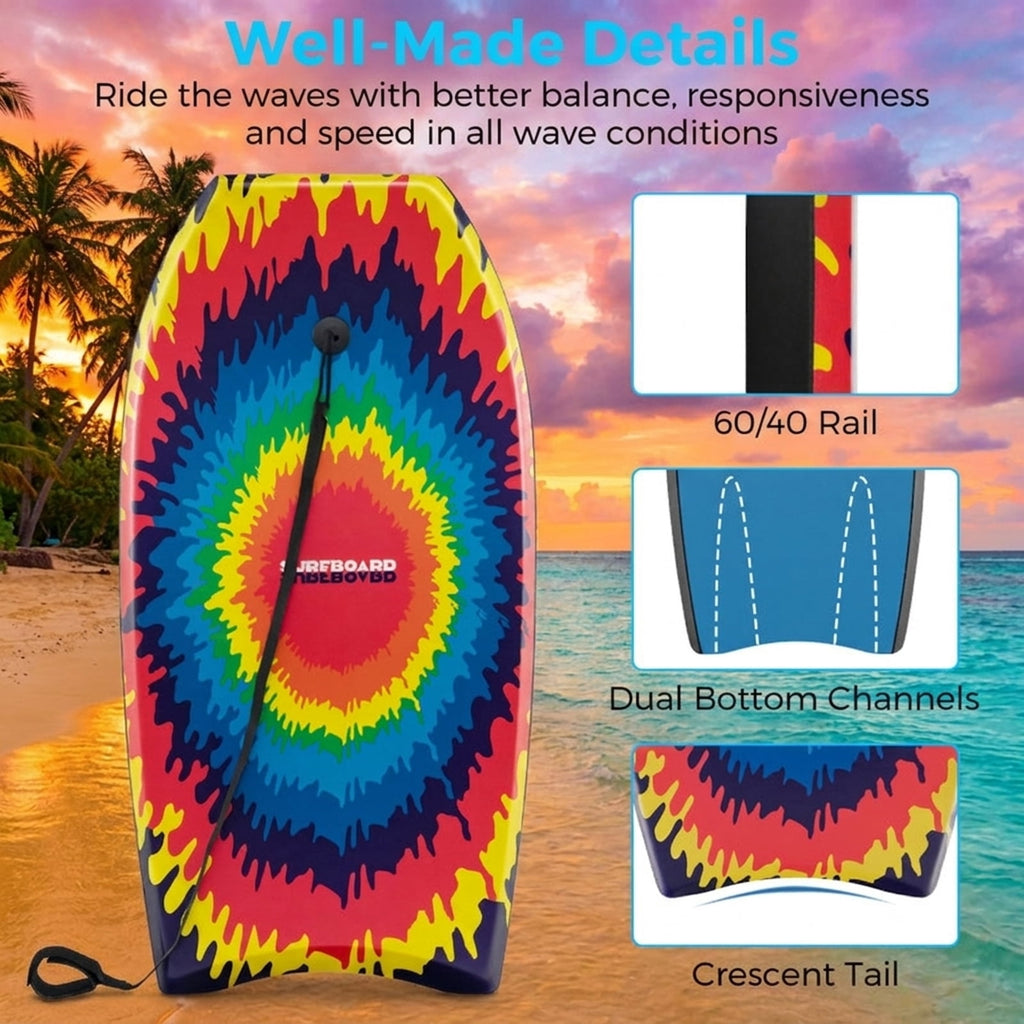 Airfind 37 Boogie Board with Geometric Drift Graphic Deck ¡ª EPS Core, XPE Top, HDPE Slick Bottom, Crescent Tail, Coiled Wrist Leash