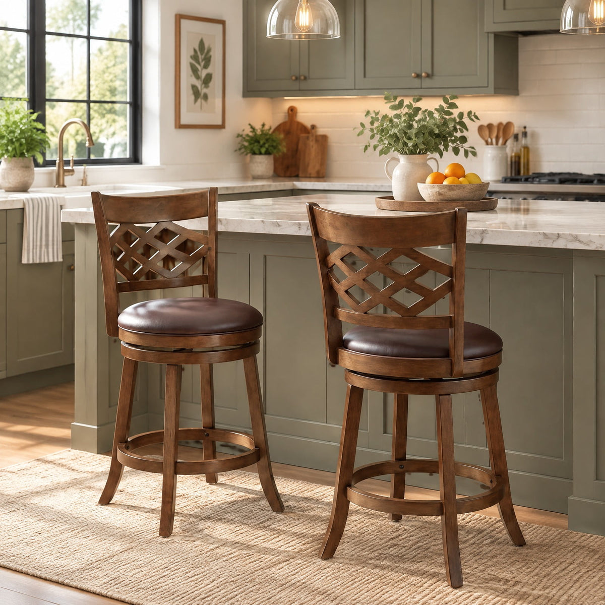 Airfind 26 Inch Counter Height Bar Stools Set of 2 with Rubber Wood Frame-26 Inch, 330 lbs Capacity, Rubber Wood PVC Leather Sponge Frame, Wood