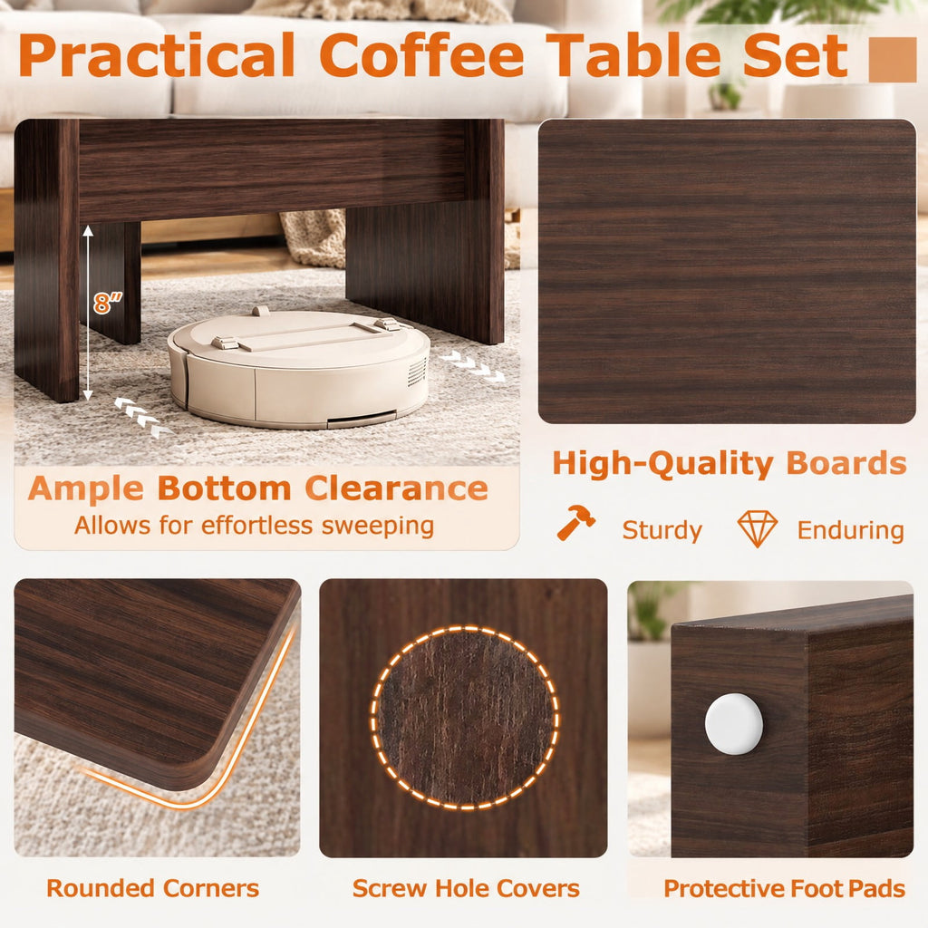 Airfind Modular Coffee Table Set of 2 Featuring L-shaped Layout and 155 Lb Capacity for Living Room and Small Spaces Practical Everyday Design, Walnut