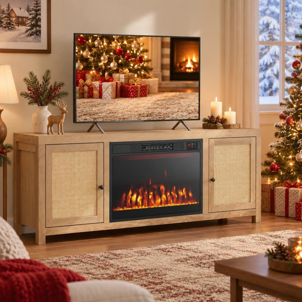 Airfind 23 Inches 750W/1500W Electric Fireplace Heater featuring Adjustable Flame Color and Brightness, Metal Tempered Glass Frame, Black