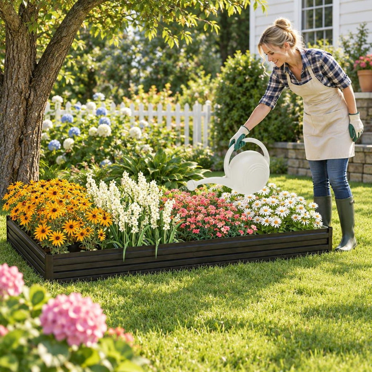 Airfind Large Outdoor Metal Planter Box for Vegetable Fruit Herb Flower, Metal Frame, 8 x 4 x 1 ft (L x W x H) Volume: 32 cu.ft Footprint, Coffee