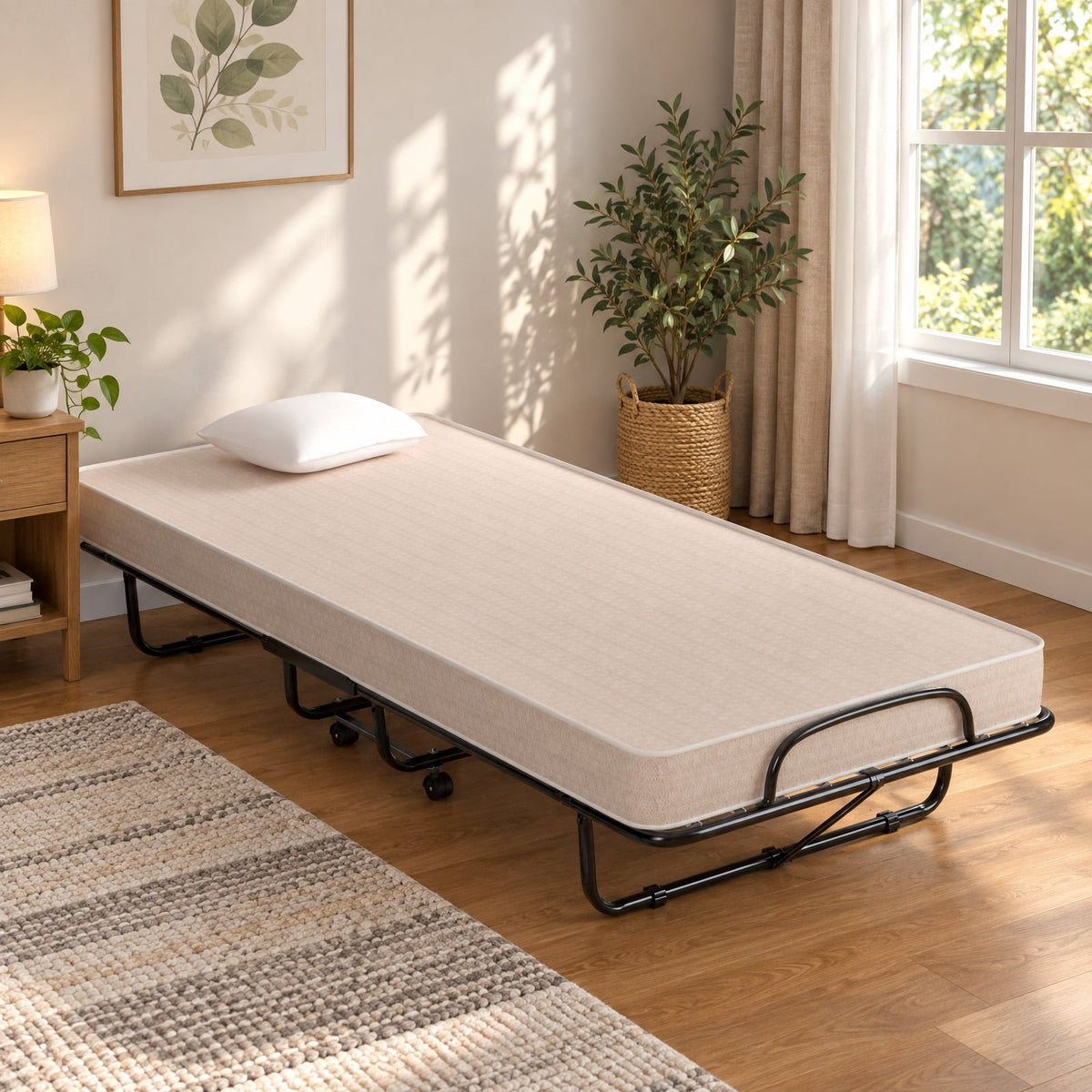 Airfind Rollaway Guest Bed with Sturdy Steel Frame and Memory Foam Mattress Made in Italy, 440 lbs Capacity, Steel memory foam foam Frame, Beige