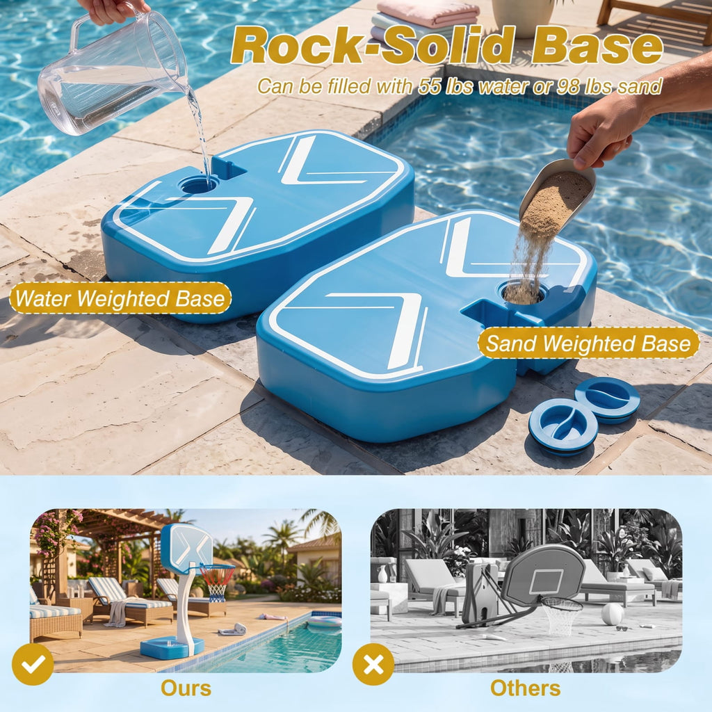 Airfind 2 in 1 Pool Basketball Hoop and Volleyball Net Set with Weighted Base for Swimming Pool Beach and Backyard Water Games, Blue