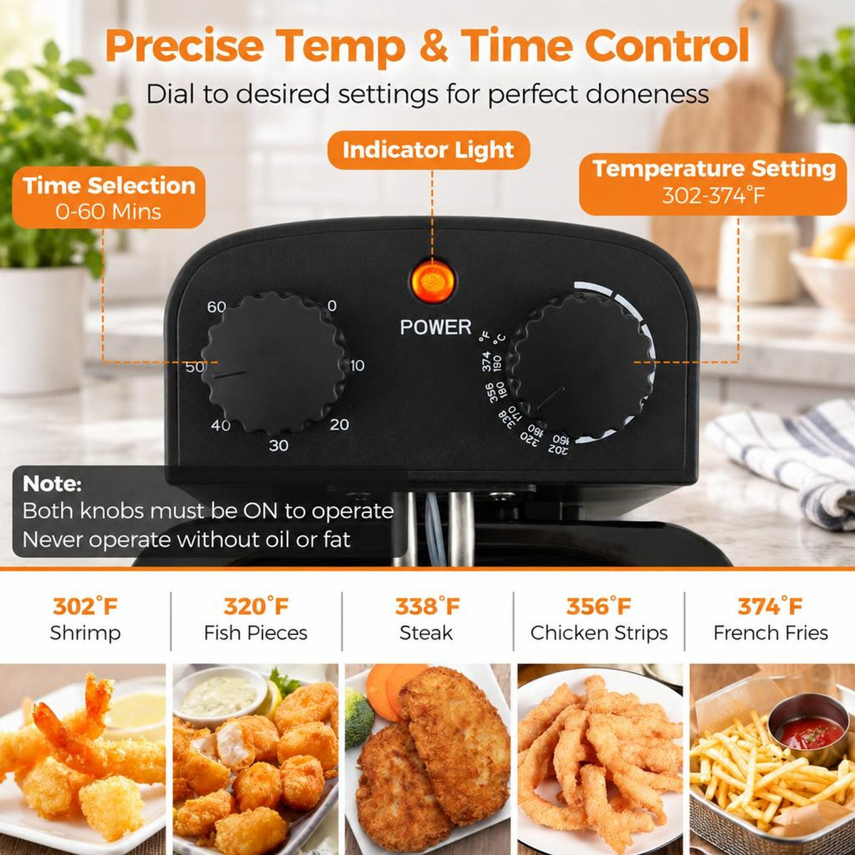 Airfind 3.2 Quart Electric Stainless Steel Deep Fryer featuring Timer, Stainless Steel Iron Frame, 21.5 Inch x 9.5 Inch x 8.5 Inch Footprint, Black
